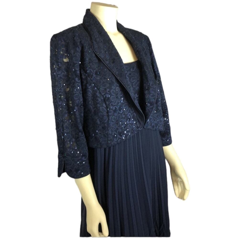 2000s R&M Richards Navy Pleated Dress Bolero Set 18W - Picture 5 of 13